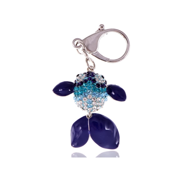 Enamel Blue Cartoon Jumping Flipper Fish Crystal Rhinestone Keychain