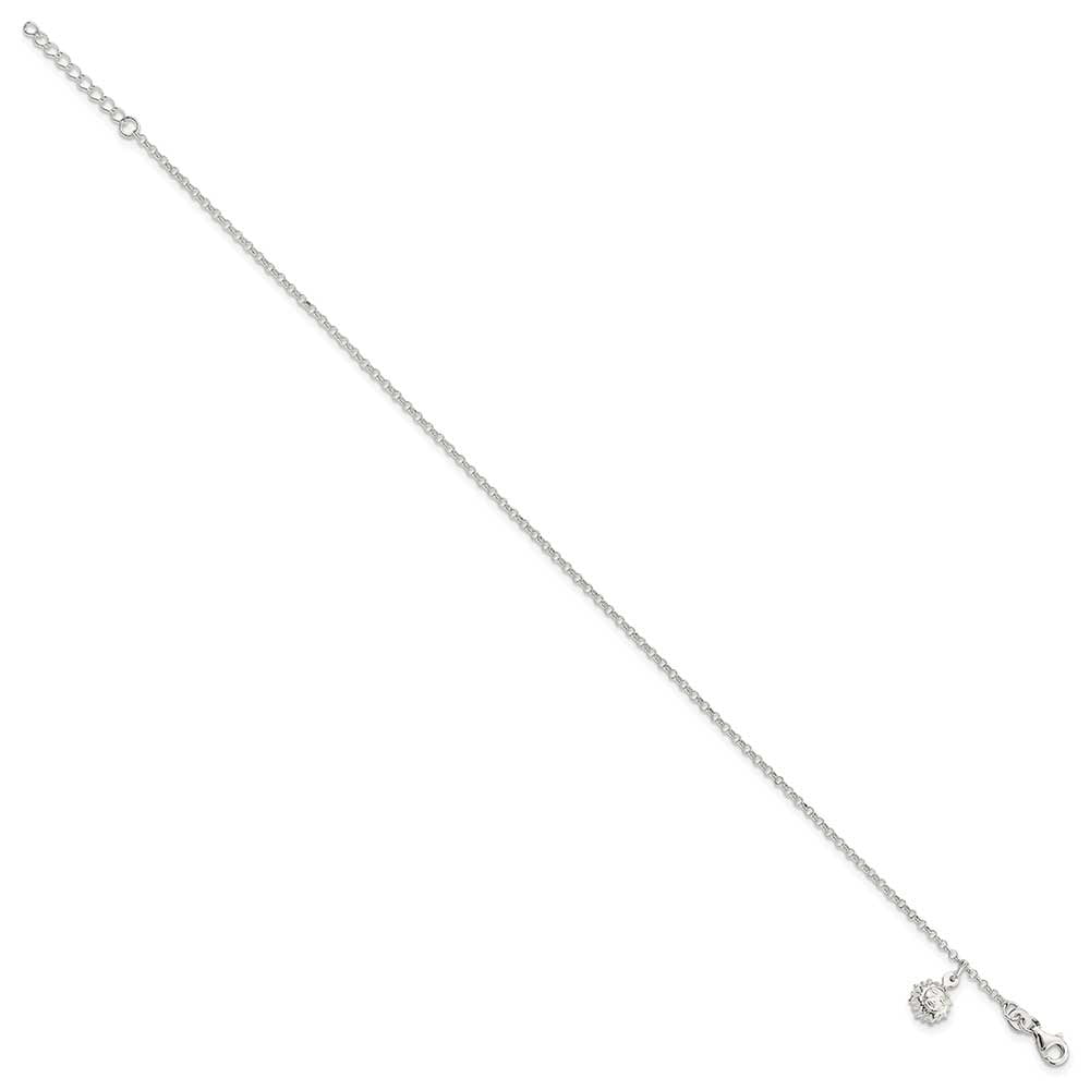 Sterling Silver Sun 10 inch Plus 1 inch Ext. Anklet QG4199