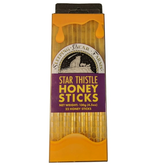 Sleeping Bear Farms Star Thistle Honey Sticks 22ct Easy-Open Wildflower Honey Straw 4.5oz, 5 grams each