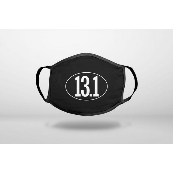Black White 13.1 Half Marathon Run - 3-Ply Reusable Soft Cloth Face Covering, Unisex, Cotton Inner Layer