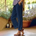 thumbnail image 4 of Women's cotton and linen long pants, stretch high-waisted straight leg casual pants, pants, 4 of 8