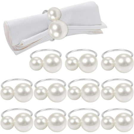 

Silver Napkin Rings Set of 12 Pearl Serviette Buckle Napkin Holder for Xmas Family Gathering Dinner Party Wedding Decor