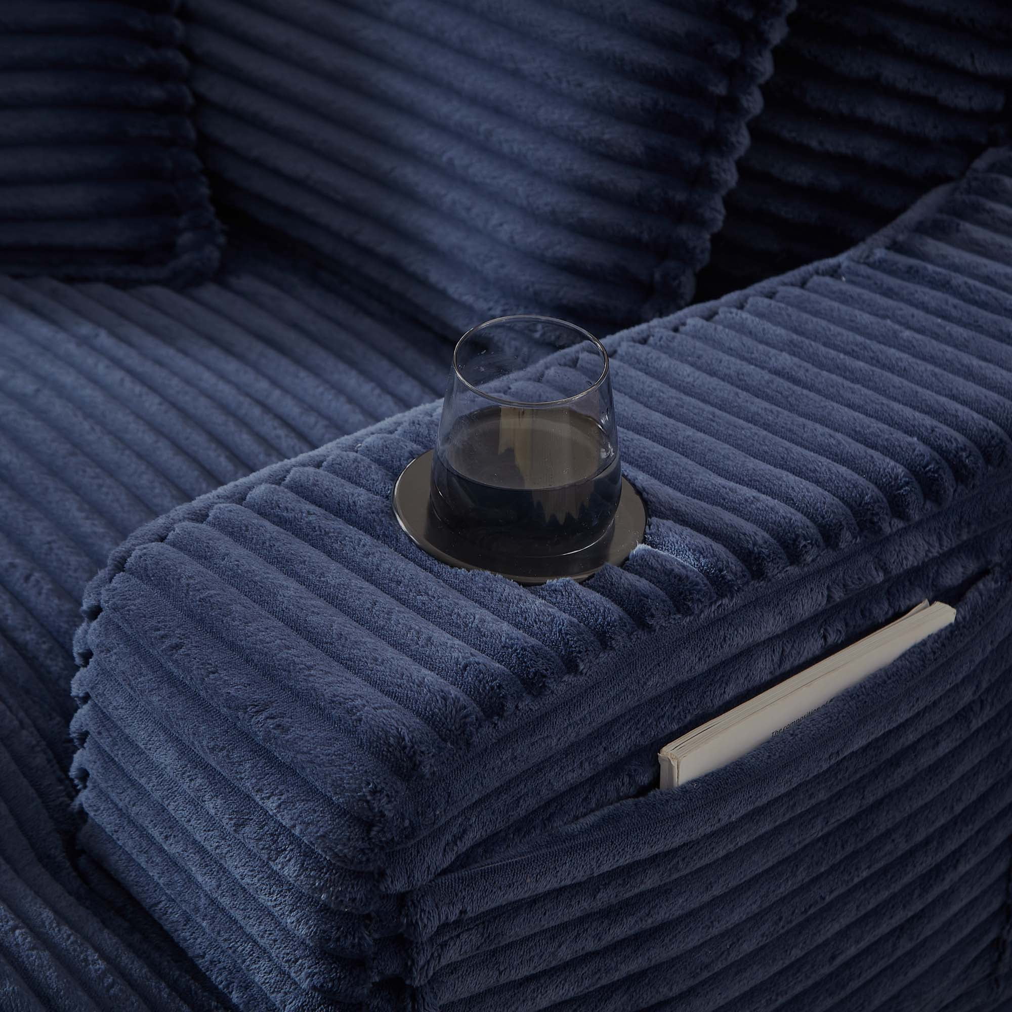 Miniyam 68" x 47" Chaises Indoor with Cup Holders & Side Pockets, Blue Compression Sofa Lounge, No Installation Required