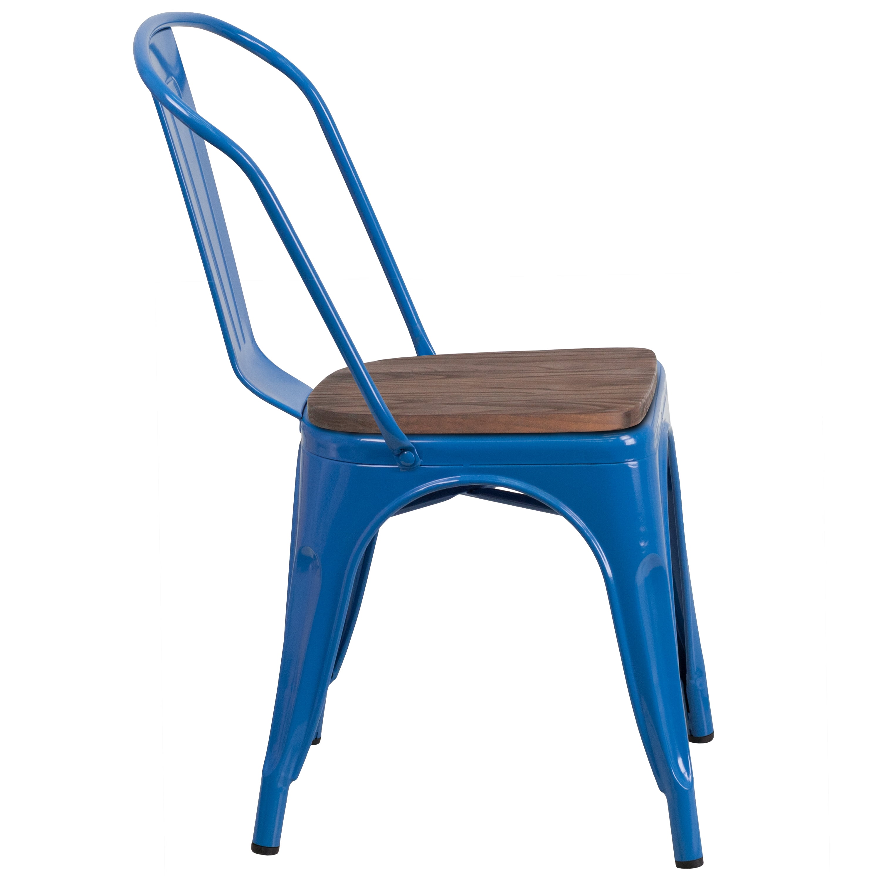 Flash Furniture 4 Pk. Blue Metal Stackable Chair with Wood Seat