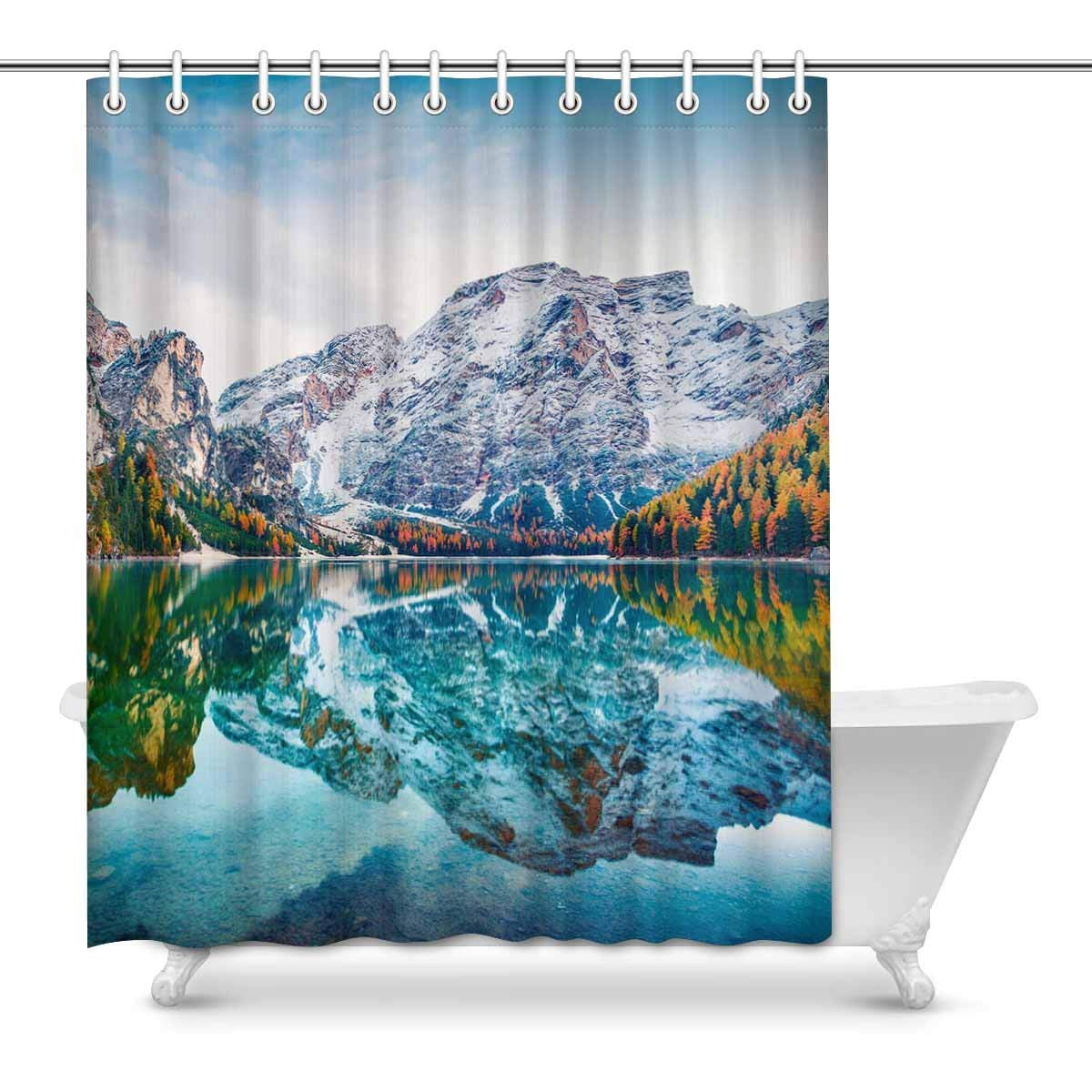 BPBOP Braies Lake Shower Curtain, Colorful Autumn Mountain Lake Landscape Naturpark Polyester