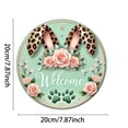 thumbnail image 3 of 1pc Vintage Easter Bunny Welcome Sign - Light Green Floral Leopard Print Ears with Pink Roses, Greenery Wall-Mounted Round Plaque, Aluminum Cafe Wall Art Suitable for Home Decor, Weddings, Birthdays, 3 of 5