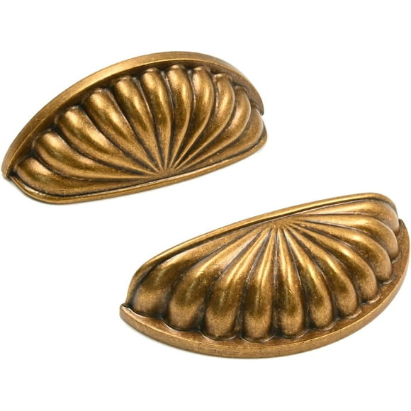 PinesC 10 Pack 3 Inch(76mm) Antique Brass Kitchen Cabinet Handles, Bin Cup Cabinet Pulls Kitchen Cabinet Hardware for Cabinet Cup Pulls Antique Brass 3" Hole Center