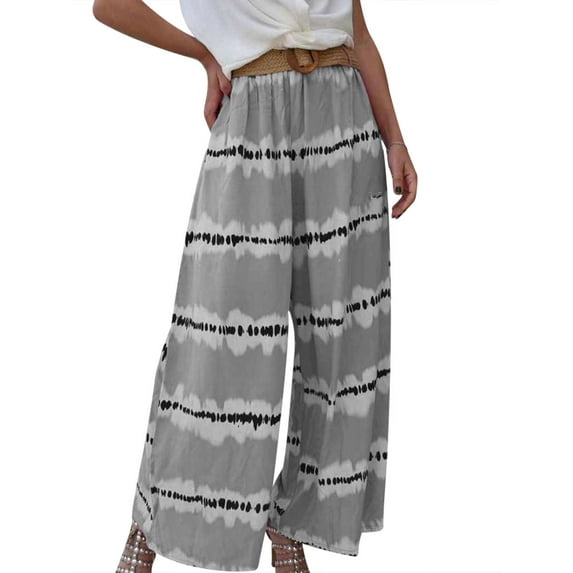 TWZH Women Tie Dye Striped Elastic Waistband Wide-Legged Pants
