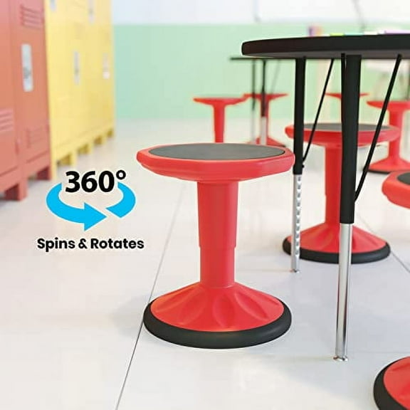 Adjustable Height Kids Active Stool - Flexible Red Stool for Classroom and Home - Non-Skid Bottom - Rubberized Seat - 14" - 18" Seat Height