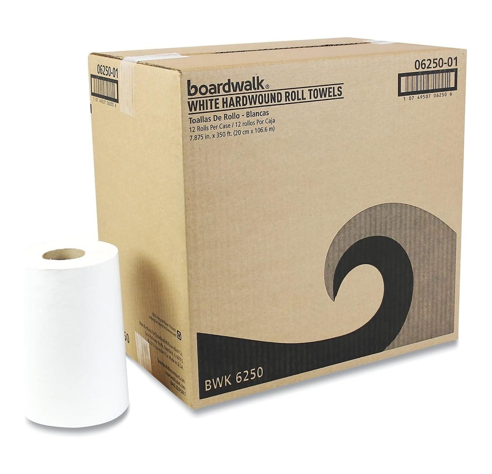BWK6250 NonPerforated 1-Ply 350 ft. Hardwound Paper Towels - White (12 Rolls/Carton)