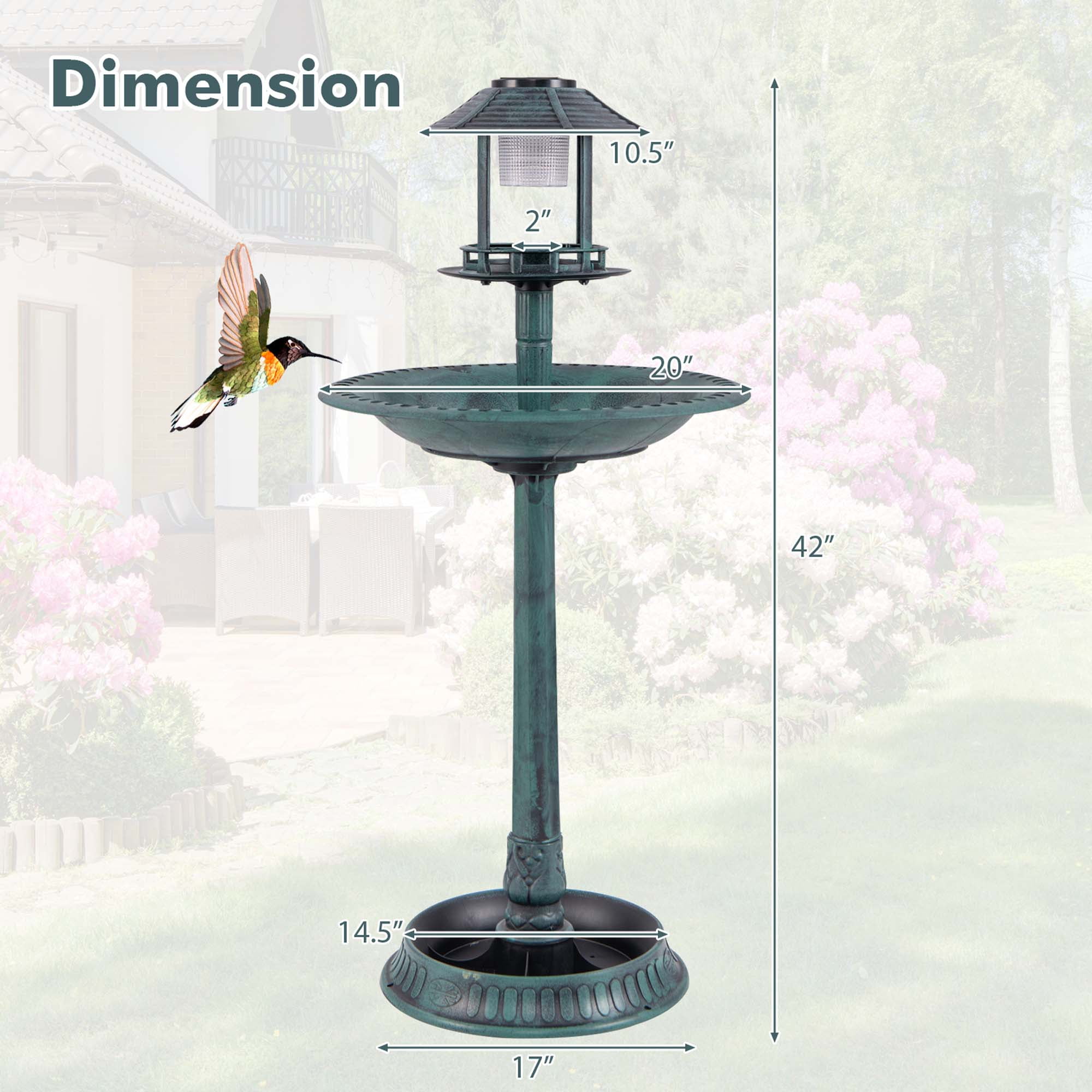 Costway 3-In-1 Pedestal Bird Bath with Solar Light with Bird Feeder & Flower Planter Bronze