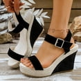 thumbnail image 5 of Rokment Women's Wedge High Heels Dressy Sandals Stylish Casual Suede Open Toe Ankle Strap Espadrilles Chunky Extra Heeled Dress Summer Shoes for Ladies Black Size 6, 5 of 7