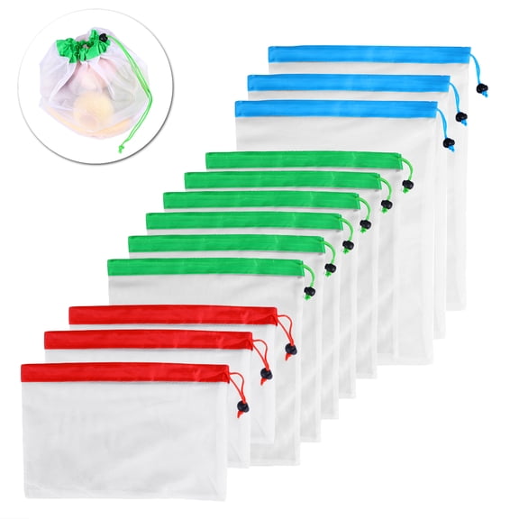 Hemoton 12pcs Reusable Mesh Produce Bags Washable Bags for Grocery Shopping Storage Fruit Vegetable Toys