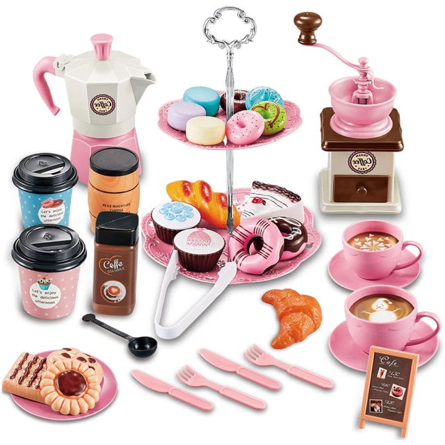 HLONK 38 Pieces Unique Pretend Interactive Tea Party Set for Girls Childrens