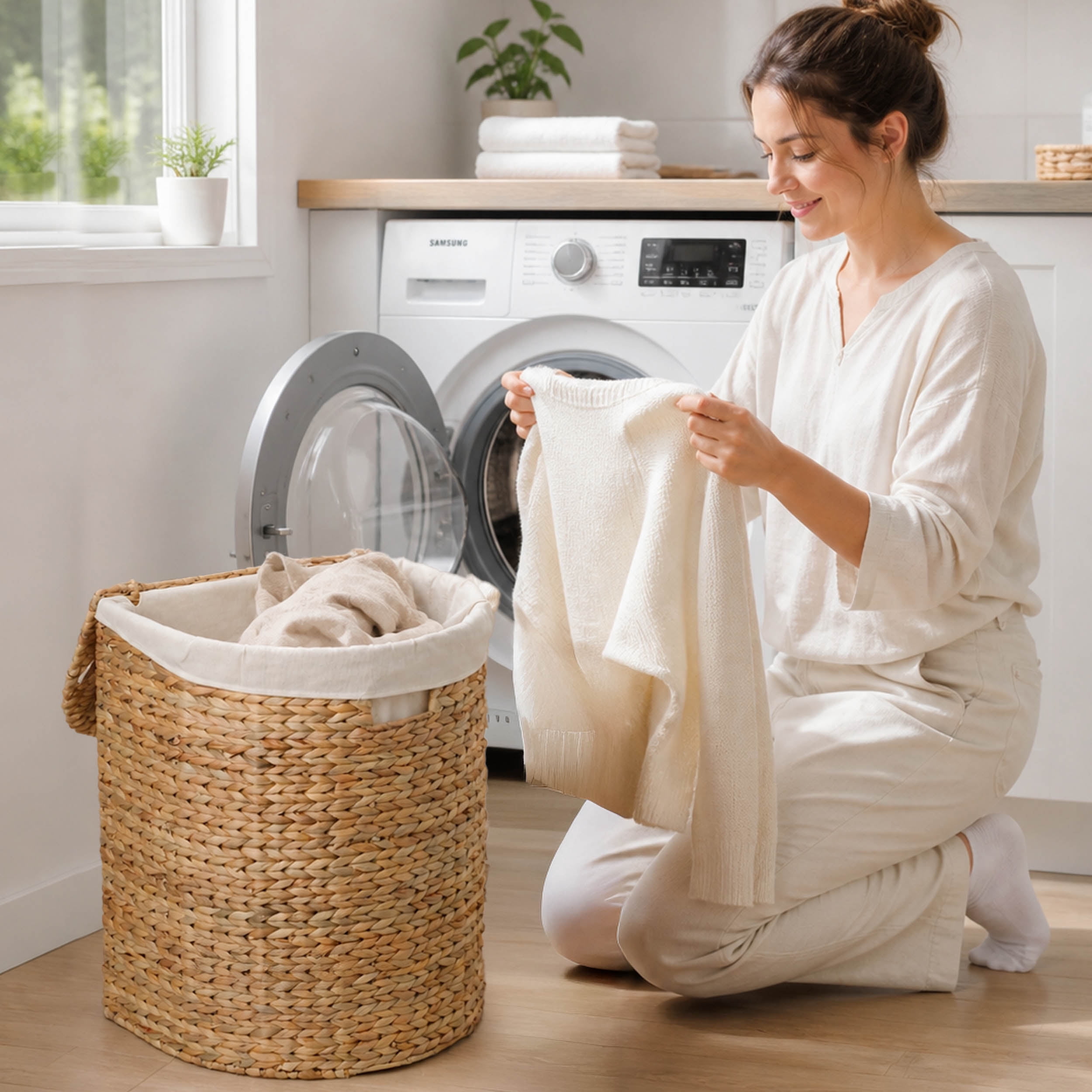 Ludmila Water Hyacinth Woven Half Oval Laundry Hamper - 16.9" x 13.8" x 20.5" - Natural Brown