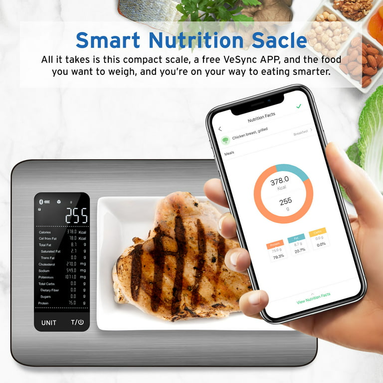 ETEKCITY ESN00-R19 Smart Nutrition Scale Silver 11 lbs. Capacity