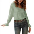 thumbnail image 1 of Camisa de Larga para Mujer, Moda de Otoño, Color Liso, Cuello en V, Camiseta de Larga. Verde S, 1 of 6
