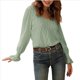 thumbnail image 1 of Camisa de Larga para Mujer, Moda de Otoño, Color Liso, Cuello en V, Camiseta de Larga. Verde XXL, 1 of 6