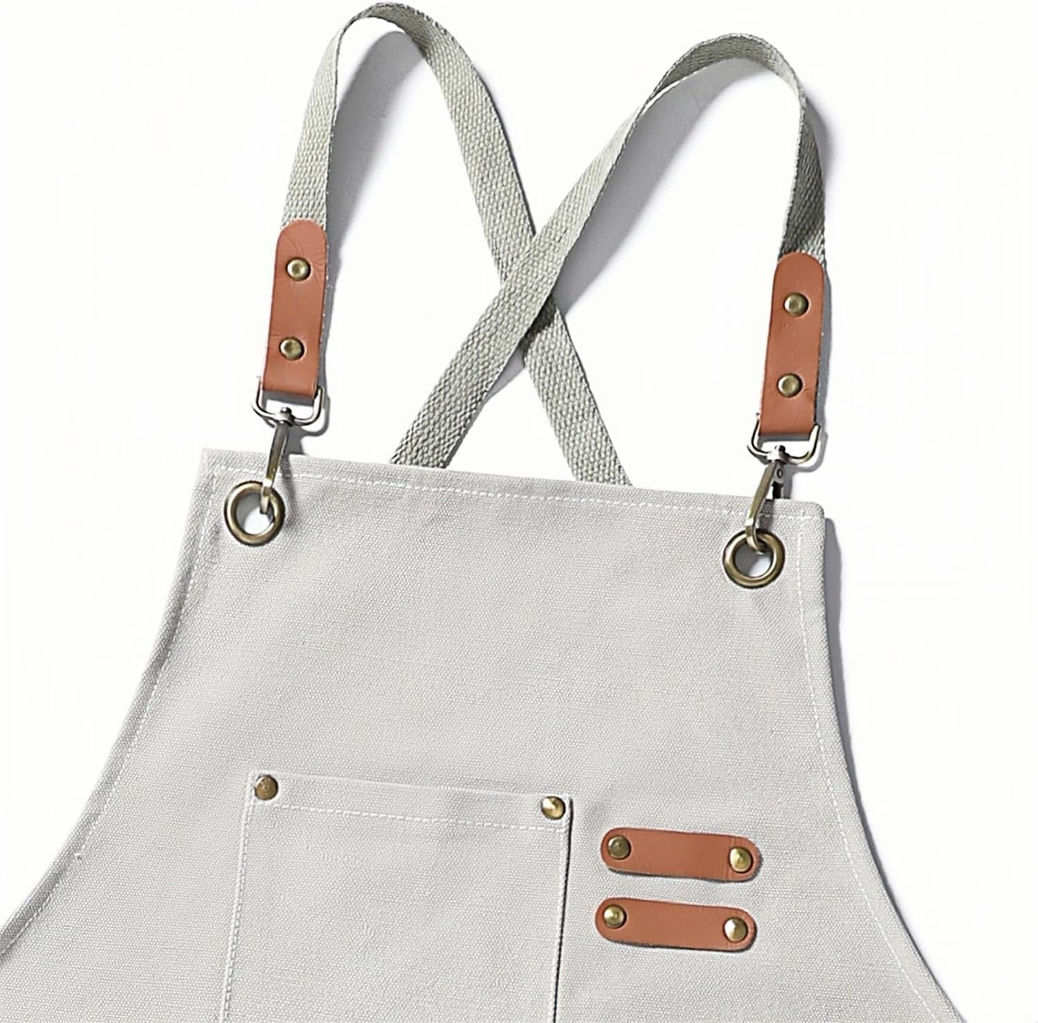 Chef Apron Medium-Thick Cotton Canvas,Cross Back with Multiple Pockets Adjustable Work Apron for Men and Women (Beige)