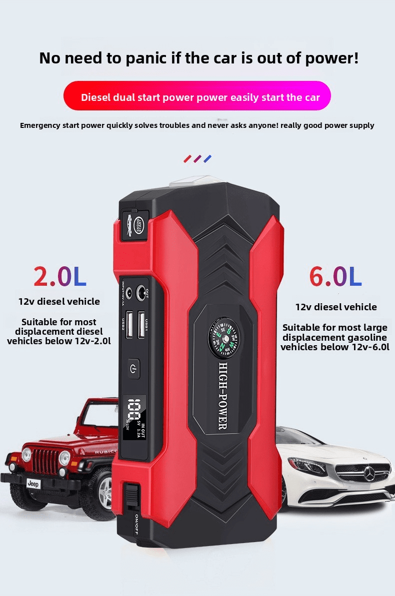 99800mAh Car Jump Starter with Air Compressor Portable Power Bank Battery Booster with USB Ports and LED Light for 12V Vehicle SUV