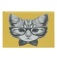 thumbnail image 1 of Animal Cutting Board, Sketchy Hand Drawn Design Hipster Cat Kitten Glasses Image Print, Decorative Tempered Glass Cutting and Serving Board, Large Size, Mustard Grey, by Ambesonne, 1 of 1