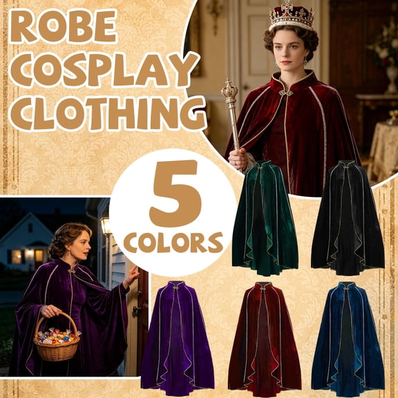 Halloween Vampire Costume, Medieval Cloak Outfit for Women, Hooded Renaissance Robe for Dress Up Party,Royal Blue One Size