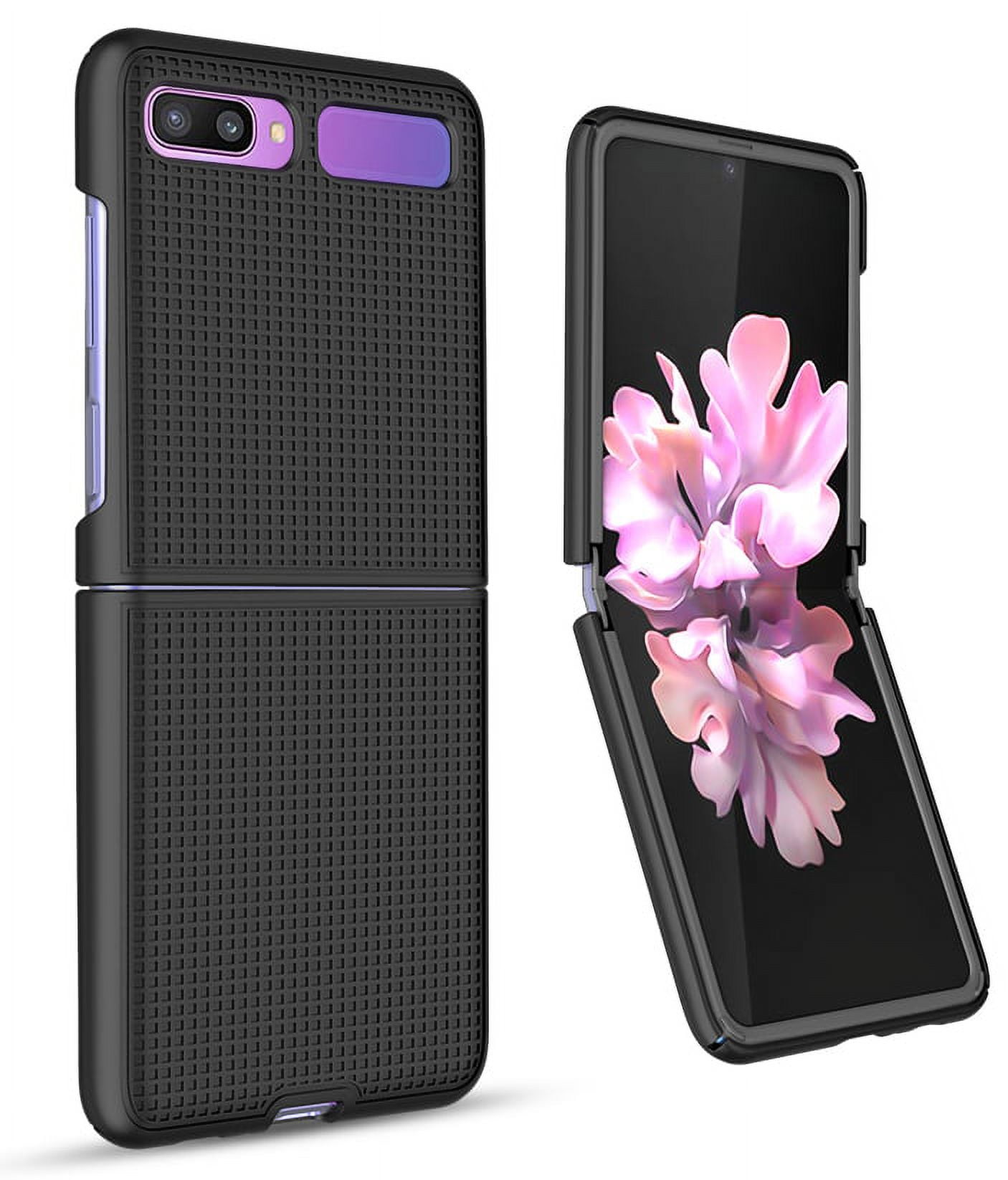 Nakedcellphone Funda para Galaxy Z Flip, [Negro] Funda protectora a presión  [textura de cuadrícula] para teléfono Samsung Galaxy Z Flip 5G (SM-F700
