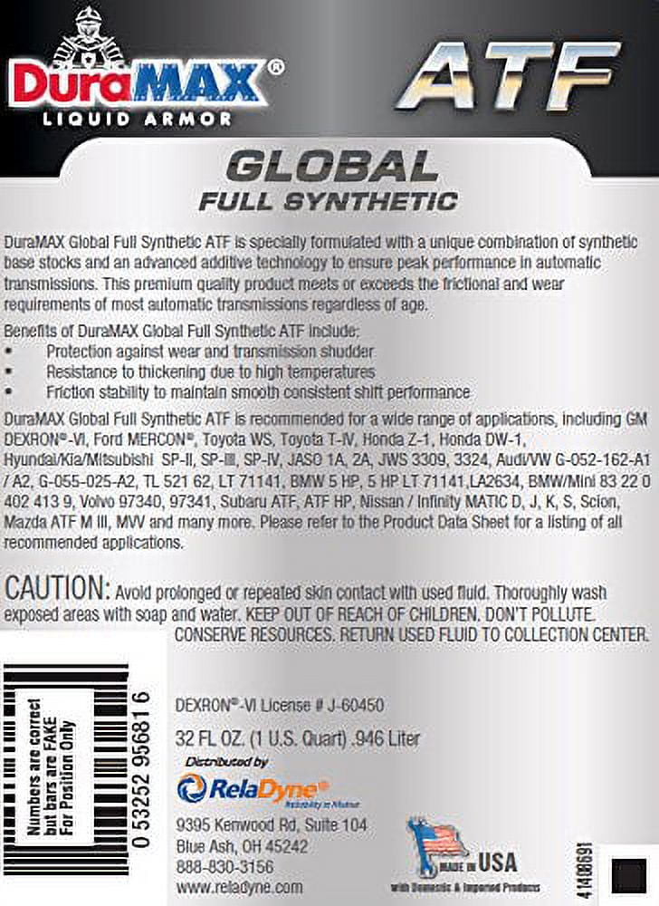 DuraMAX Synthetic Global ATF (Automatic Transmission Fluid) - Case of 12 Quart Bottles