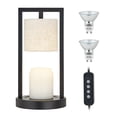 thumbnail image 2 of Candle Warmer Lamp with Timer, Black Candle Lamps Linen Fabric Shade, 3-Level Dimmable Candle Light Wax Melt Warmer for Scented Wax, 35W Electric Warmer Lamp for Women Home Decor (2 Bulbs Included), 2 of 8