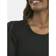 thumbnail image 4 of Time and Tru Women's Mixed Media Top with Puff Sleeves, Sizes XS-XXXL, 4 of 5