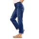 thumbnail image 3 of Pantalones Vaqueros Boyfriend Rectos de Tiro Medio para Mujer, de Mezclilla Elástica y Rasgada, A . Azul Oscuro S, 3 of 8