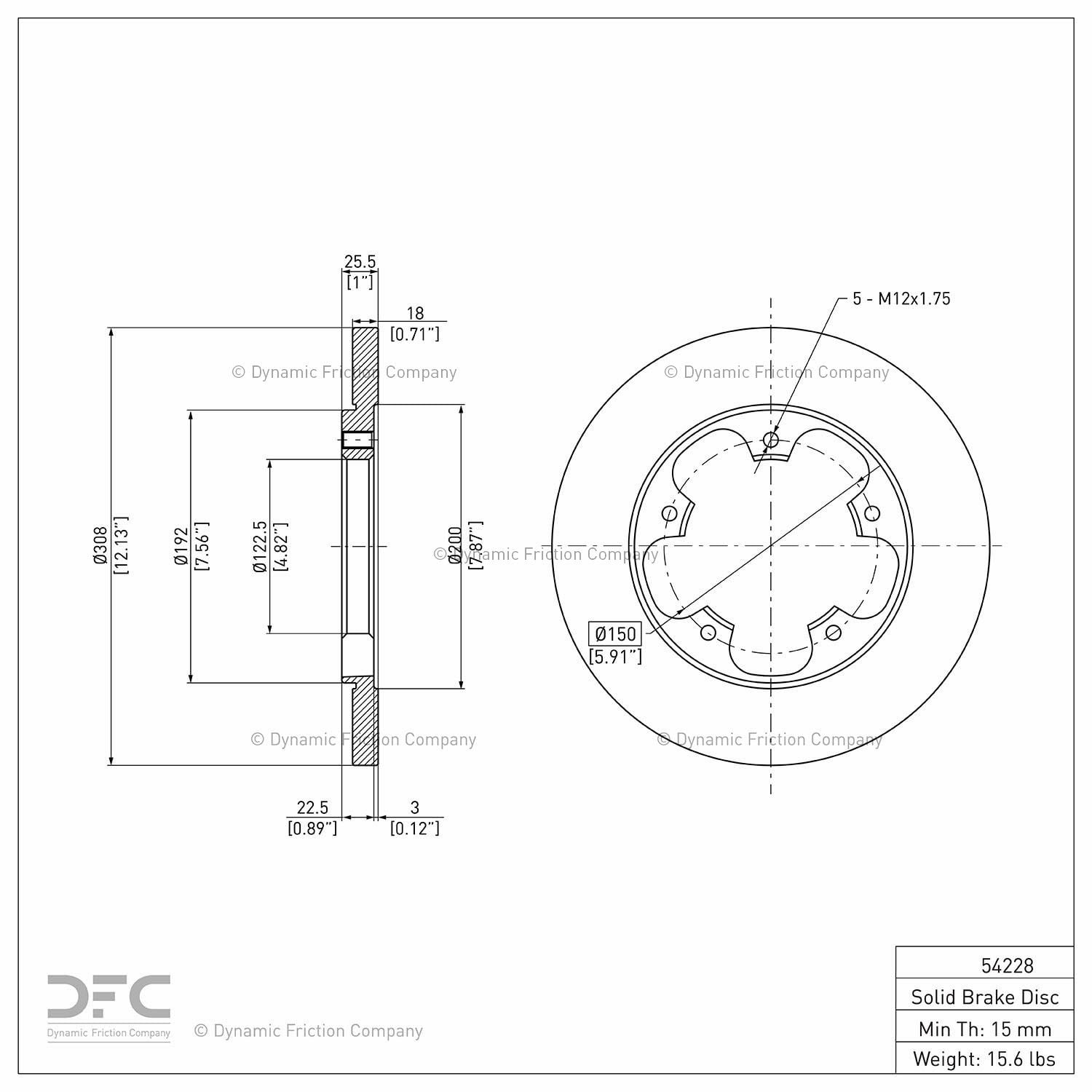 Rear Dynamic Friction Company Disc Brake Rotor 600-54228 (1) For 2015-2020 Ford Transit-150, 2015-2020 Ford Transit-250, 2015-2020 Ford Transit-350