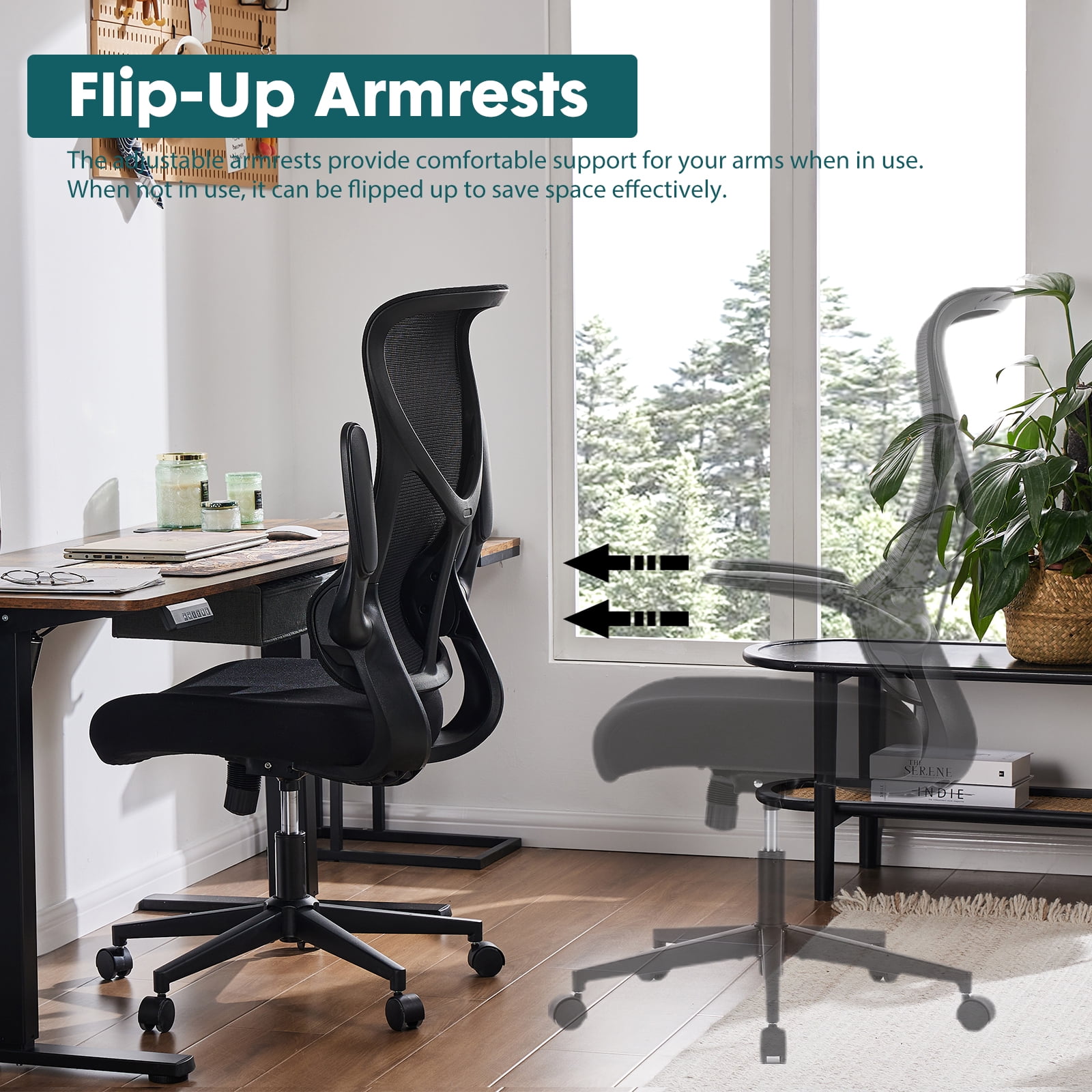 wOod-it Executive High Back Ergonomics Computer Office Chair,Adjustable Height,Rocking Tension and Flip-Up Armrest,Mesh Thick Seat Cushion Swivel Office Chair