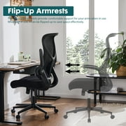 Mesh Chair with High Back, Ergonomic Office Computer Chair with Flip-up Armrests, Lumbar Support, Backrest for Home Office, Black