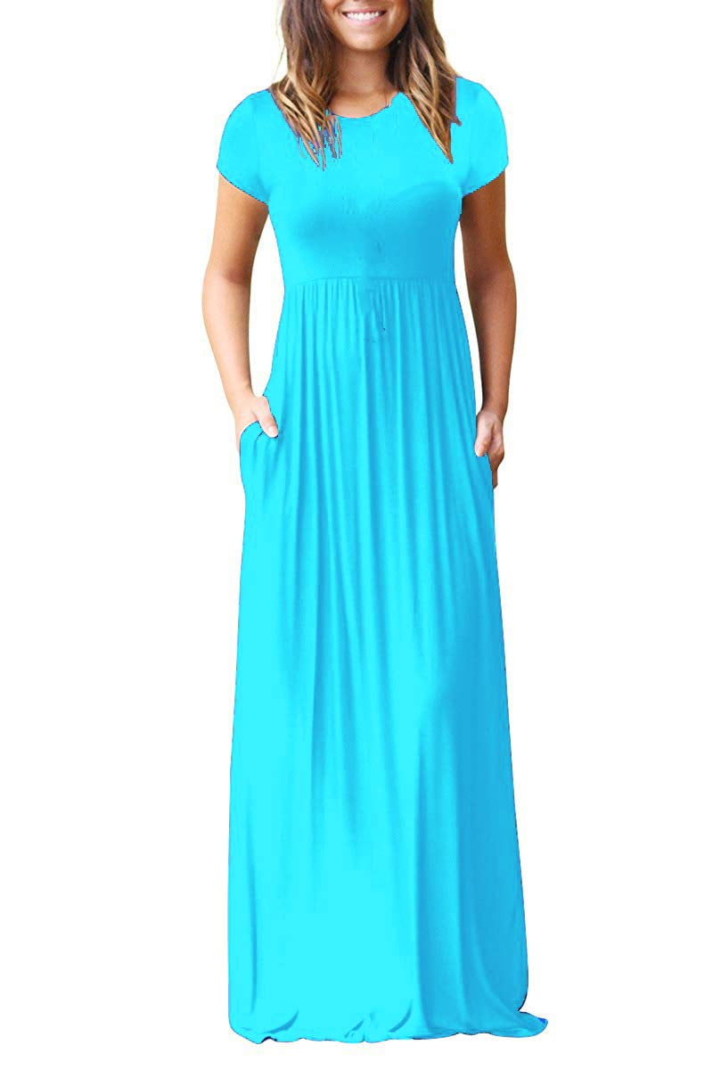 HAOMEILI Womens Casual Long/Short Sleeve Maxi Dress with Pockets 