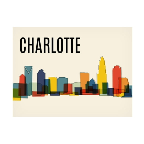 Canvas Wall Art - Tom Quartermaine 'Charlotte Mid Century Modern Cityscape' Wall Art for Living Room, Bedroom, or Office Décor by Trademark Fine Art - 19 x 14 Inches