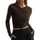 thumbnail image 2 of Blusas de Fiesta para Mujer, Modernas, con Escote en V, Larga, de Transparente y Fruncida. Marrón M, 2 of 7