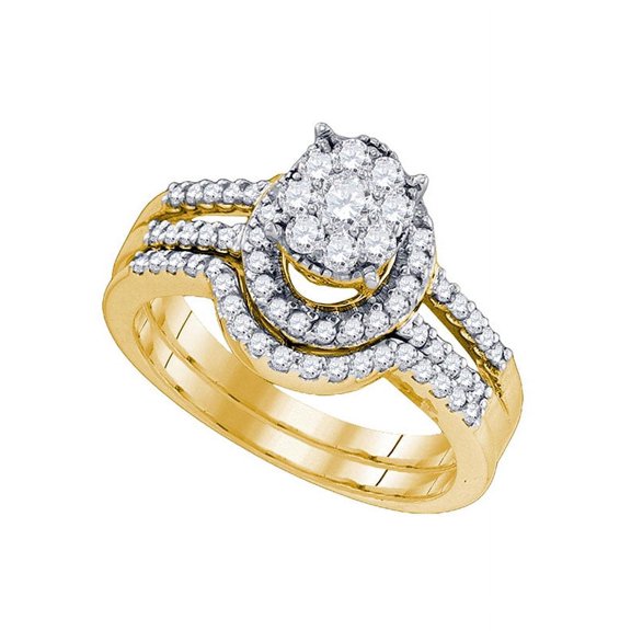 10kt Yellow Gold Womens Round Diamond Elevated Cluster Bridal Wedding Engagement Ring Band Set 3/4 Cttw