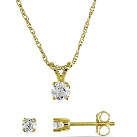 Miabella 3/8 Carat T.W. Diamond 14kt Yellow Gold Solitary Pendant and Earrings Set, 17