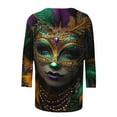 thumbnail image 5 of Cavosen Mardi Gras Women's Tops 3/4 Sleeve Length Festival Carnival Crewneck Tops Mask Graphic Print Blouse Holiday Stylish Shirts Casual Workout T-Shirts Party Shrove Tuesday Tees L, 5 of 5