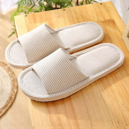 

Shldybc House Slippers Indoor and Outdoor Cotton Flax Slippers Women s and Men s Casual Soft Non-slip Open Toe Slippers Linen Slippers on Clearance