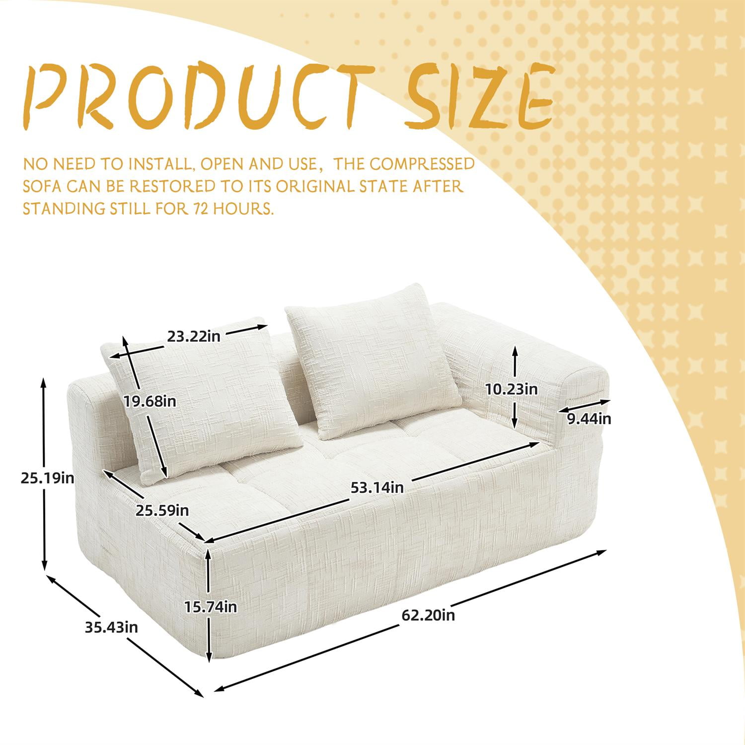 Demi Bonn 62" Plush Chenille Loveseat Sofa, Modular Sleeper for Living Room, Bedroom, Apartment Lounge, Stylish & Comfortable Couch, White