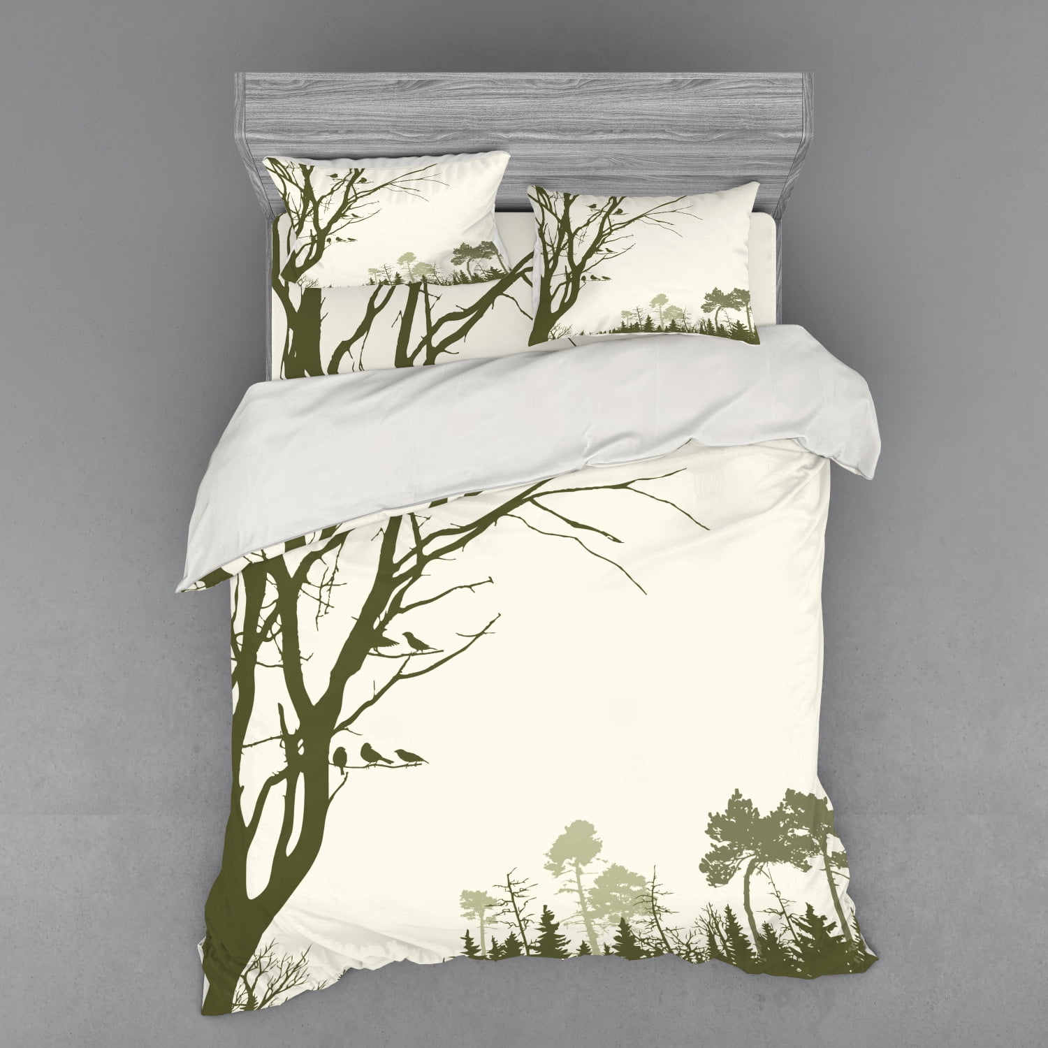 Forest Duvet Cover Set, Nature Theme the Panorama of a Forest Pattern