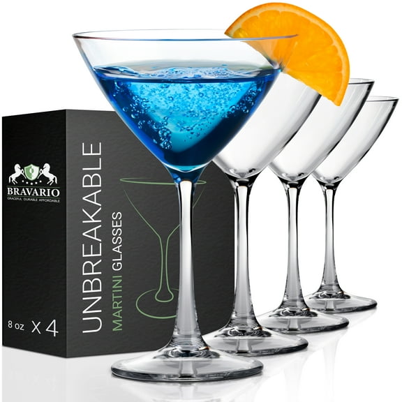 Unbreakable Plastic Martini Glasses, Shatterproof Tritan Plastic, BPA-Free Dishwasher-Safe Reusable, 8 oz Set of 4