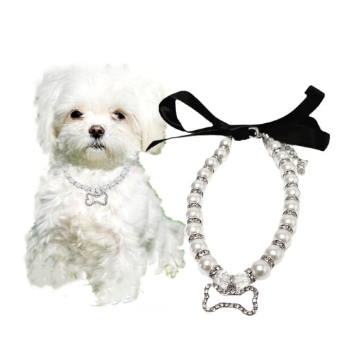 Visland Dog Pearl Collars , Pet Pearl Necklace , Crystal Rhinestone Pearl Neck Strap for Dogs Cats Puppy Kitten