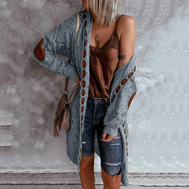 Puntoco Moda Mujer Manga Larga Casual Cárdigan Largo Abrigos Suéter Ropa de Abrigo Puntoco Puntoco-3370