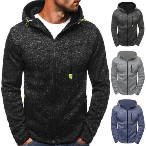 Fashion Plain Mens Fleece Zip Up Hoody Jacket Sweatshirt Hooded Zipper