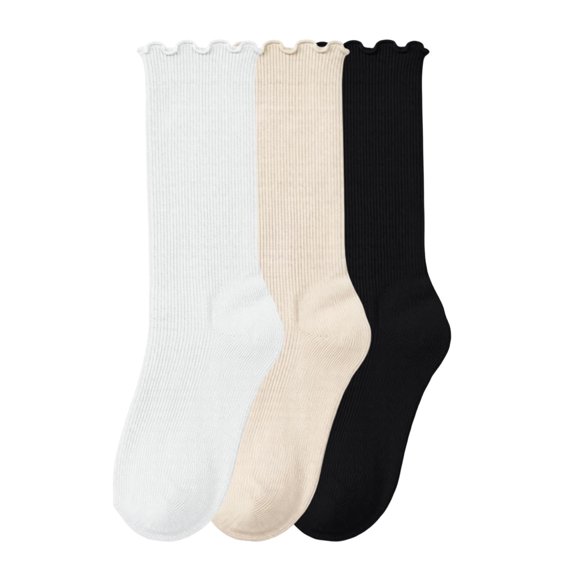 FSYBOA Girls Socks Size 6-14T, Stretchable 3 Piece Casual Cute Kids Crew Socks Navy
