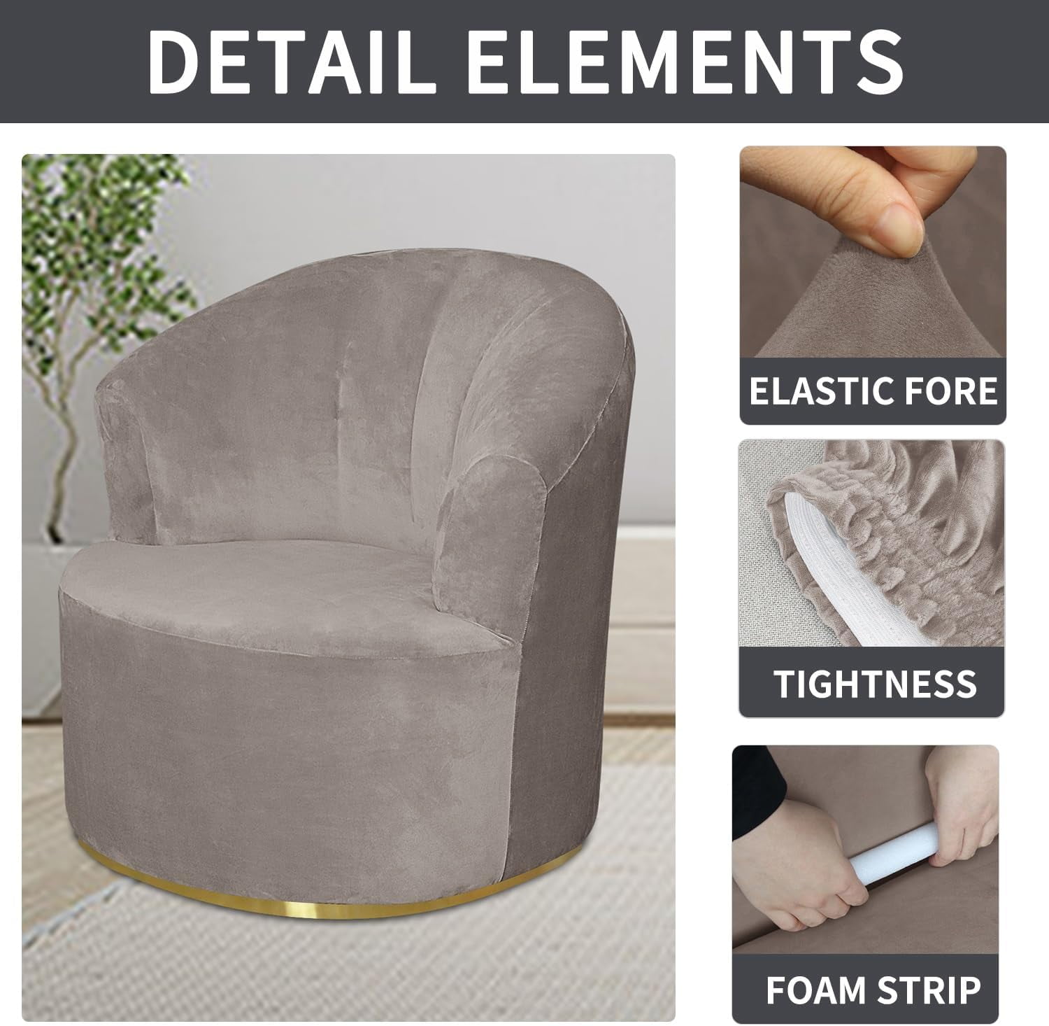 LKJYER Velvet Swivel Barrel Chair Cover, Soft Round Club Armchair Slipcover Modern Accent Chair Slipcover Stretch Single Sofa Cover Washable for Living Room Furniture Protector(Large)
