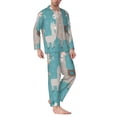 thumbnail image 2 of Sikiie Teal Mama Llama Mens Pajama Set, Soft Warm Long Sleeve Sleepwear, Cozy Button-Down Pjs for Men-Small, 2 of 7